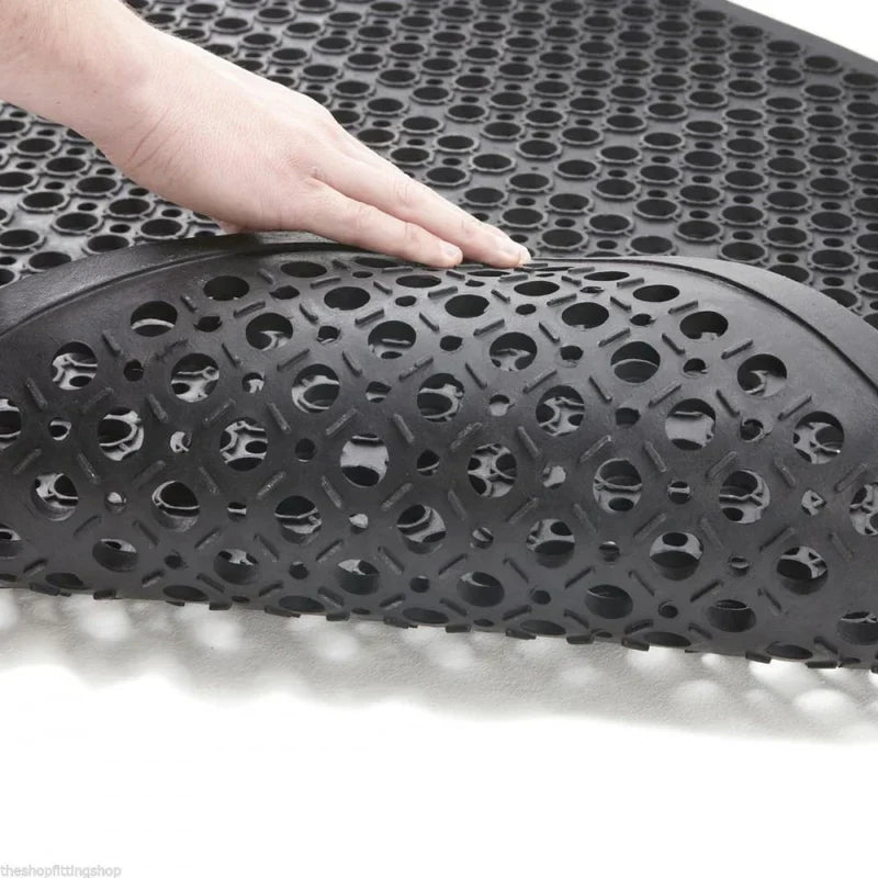Rubber Workshop Safety Mats with Drainage Holes Anti-Fatigue, Slip-Resistant Nitrile Rubber Oil & Grease Resistant, Bevelled Edge Economical